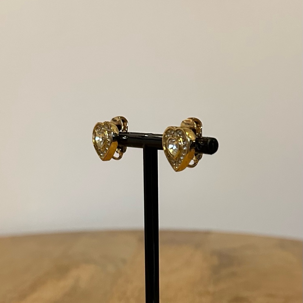 Dior Gold Plated Heart Crystal Stud Earrings - Picture 6 of 7